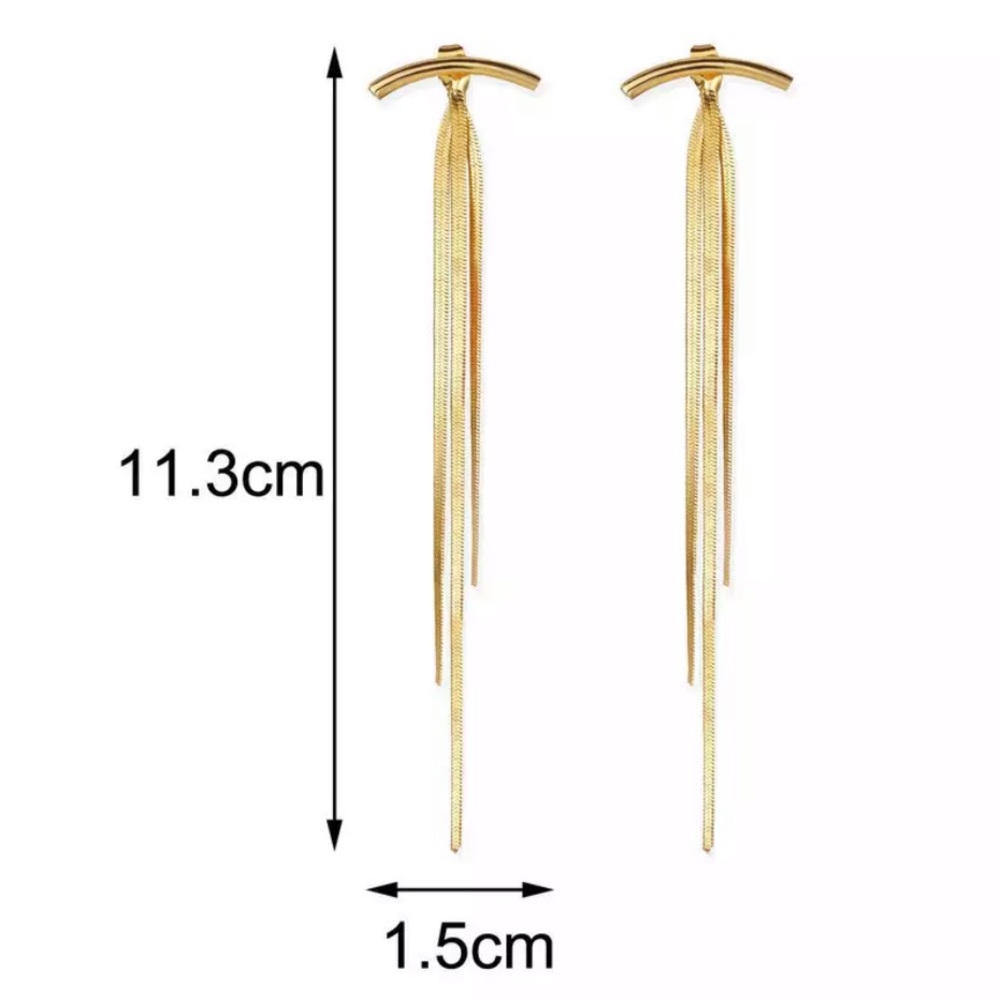 NEW STERLING SILVER BAR LONG TASSEL ARC EARRINGS - Picture 6 of 6
